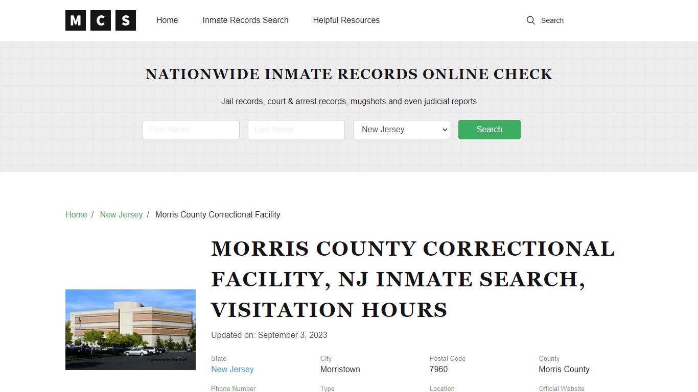 Morris County, NJ Jail Inmates Search, Visitation Rules